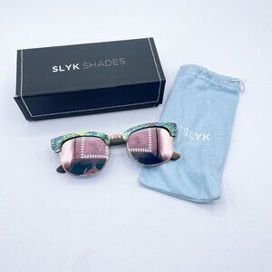 Slyk Shades Abalone Shell Design Polarized Sunglasses Rose Gold Accents Wooden A